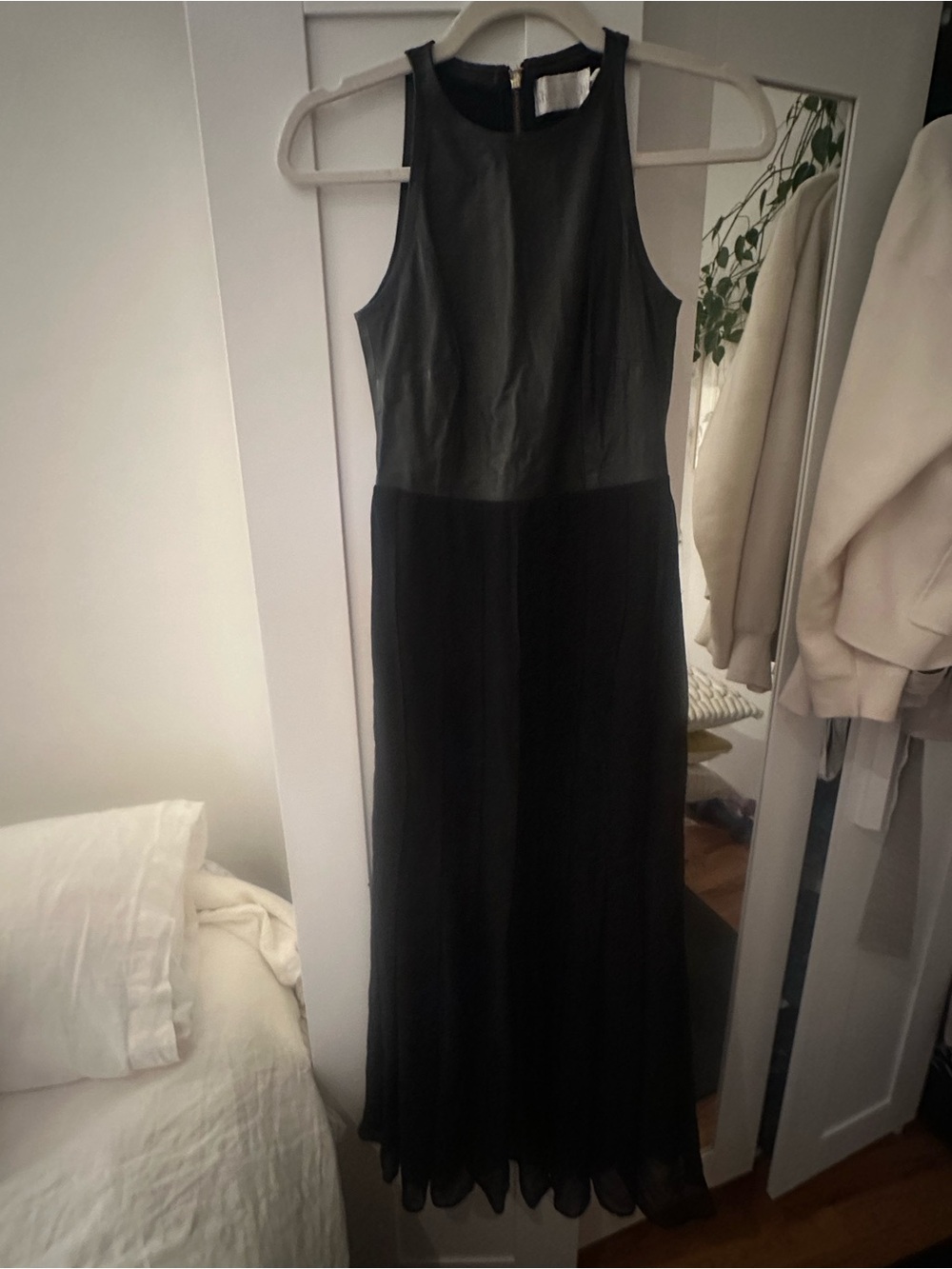 Shakuhachi Black Sleeveless Maxi Dress with leather top, chiffon bottom
